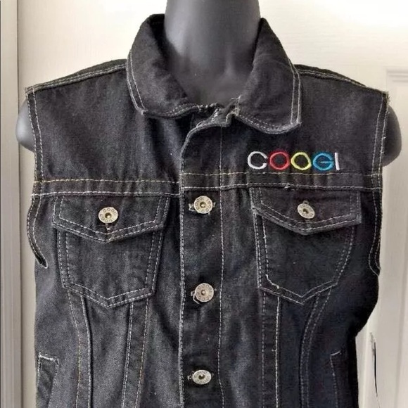 Coogi Womens Logo Black Denim Jean Jacket Vest 12 - Picture 2 of 8